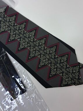 Vintage Buccelli Silk Tie 90s Geometric Panel Black Gray Magenta 55 Inches